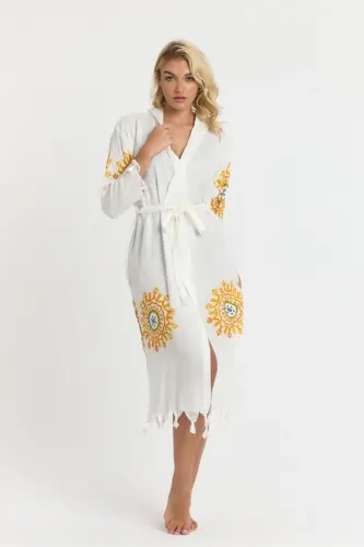 Kiana Bamboo Women's Robe Beach Dress Patterned-Yellow - 5