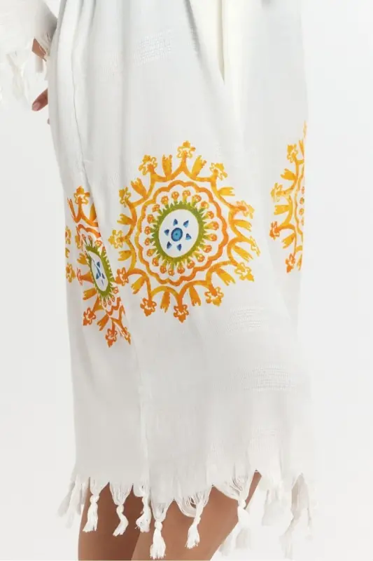 Kiana Bamboo Women's Robe Beach Dress Patterned-Yellow - 7