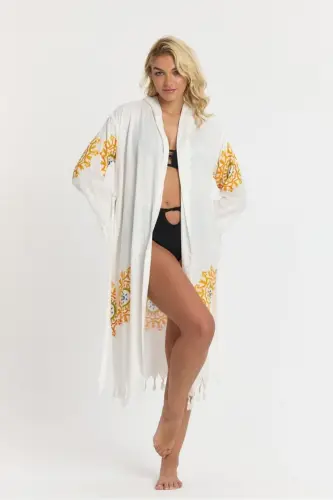 Kiana Bamboo Women's Robe Beach Dress Patterned-Yellow - 8