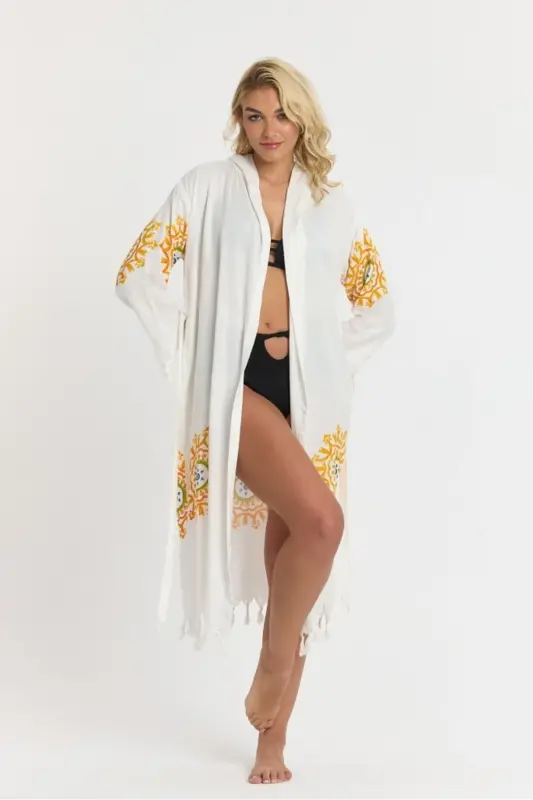 Kiana Bamboo Women's Robe Beach Dress Patterned-Yellow - 8