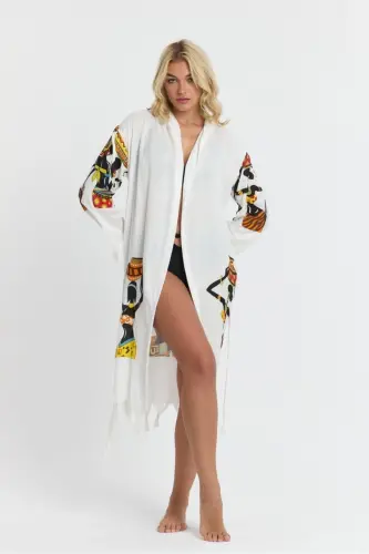 Kiana Bambu Kadın Bornoz Plaj Elbisesi Desenli-Kahve - 2