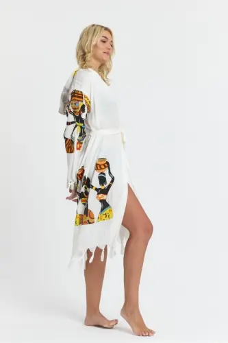 Kiana Bambu Kadın Bornoz Plaj Elbisesi Desenli-Kahve - 6