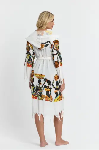 Kiana Bambu Kadın Bornoz Plaj Elbisesi Desenli-Kahve - 8