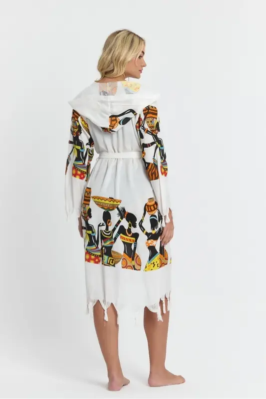 Kiana Bambu Kadın Bornoz Plaj Elbisesi Desenli-Kahve - 8