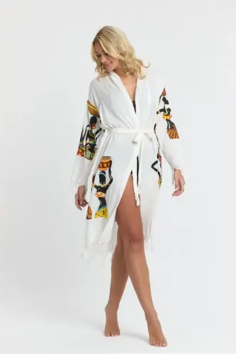 Kiana Bambu Kadın Bornoz Plaj Elbisesi Desenli-Kahve - 5