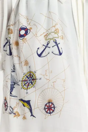 Kiana Bambu Kadın Bornoz Plaj Elbisesi Desenli-Lacivert 