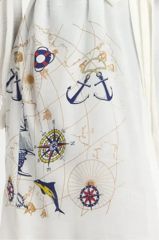 Kiana Bambu Kadın Bornoz Plaj Elbisesi Desenli-Lacivert - MULBERRY