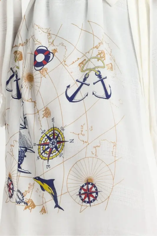 Kiana Bambu Kadın Bornoz Plaj Elbisesi Desenli-Lacivert - MULBERRY