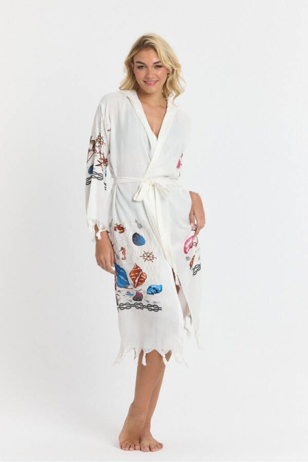 Kiana Bambu Kadın Bornoz Plaj Elbisesi Desenli-Pembe - 2