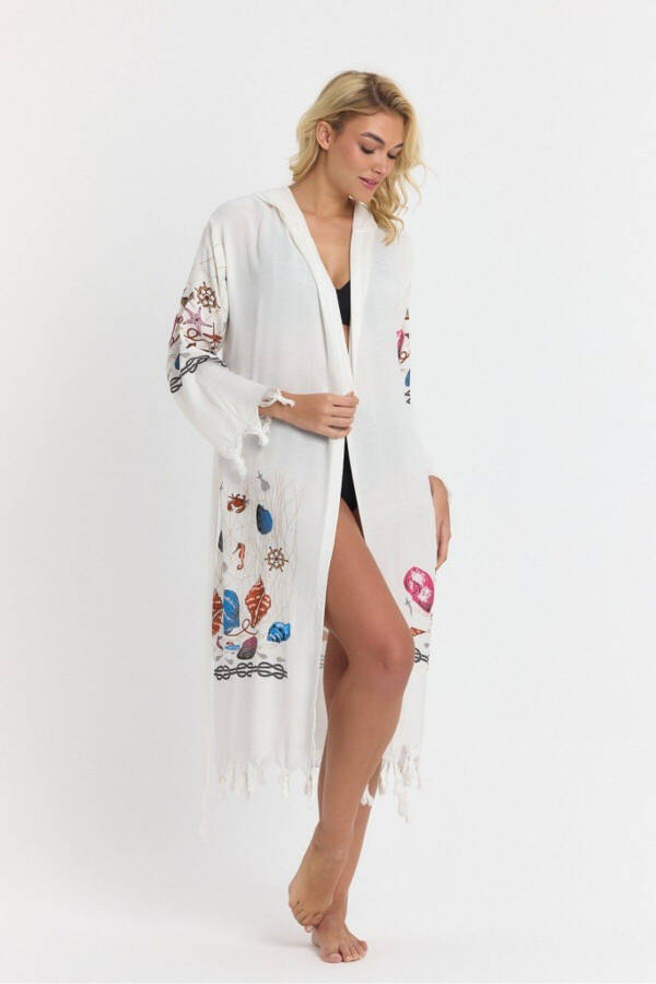 Kiana Bambu Kadın Bornoz Plaj Elbisesi Desenli-Pembe - 7