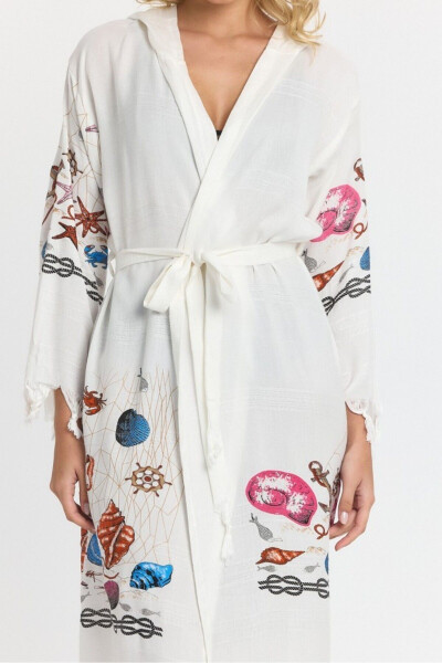 Kiana Bambu Kadın Bornoz Plaj Elbisesi Desenli-Pembe - 8