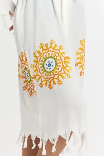 Kiana Bambu Kadın Bornoz Plaj Elbisesi Desenli - Sarı - 7