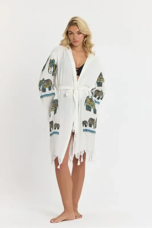 Kiana Bambuk Ayollar Xalat Beach Kiyimi Naqshli-Turkuaz - 8