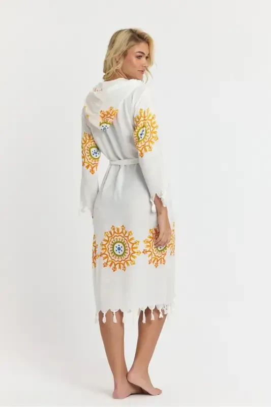 Kiana Bambuk Ayollar Xalat Plaj Ko'ylagi Naqshli-Sariq - 2