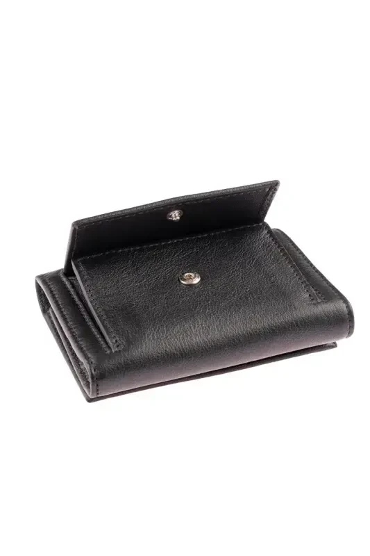 Kichik, tugmachali hamyon, haqiqi teri, karta va hujjatlar uchun joylar, tangalar uchun cho'ntak. - 4