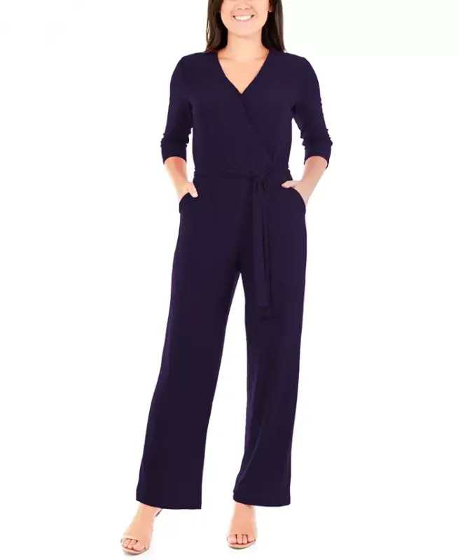 Kichkina 3/4 yengli, belbog'li keng shimli jumsuit — Qora - 1