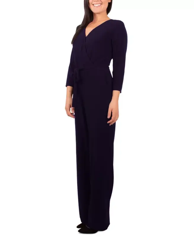 Kichkina 3/4 yengli, belbog'li keng shimli jumsuit — Qora - 3