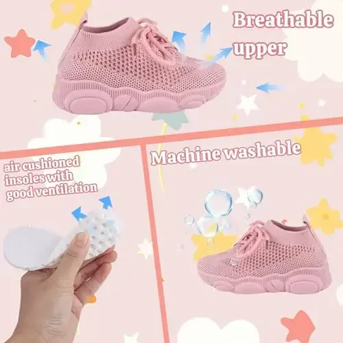 Toddler Baby Girls Boys Tennis White Walking Barefoot Slip on Shoes 18-24 Months Size 5 Wide Toe Box Summer Soft Sole Flexible Dinosaur Cheer Shoes Breathable Outdoor Soccer Rubber Sneakers - 5