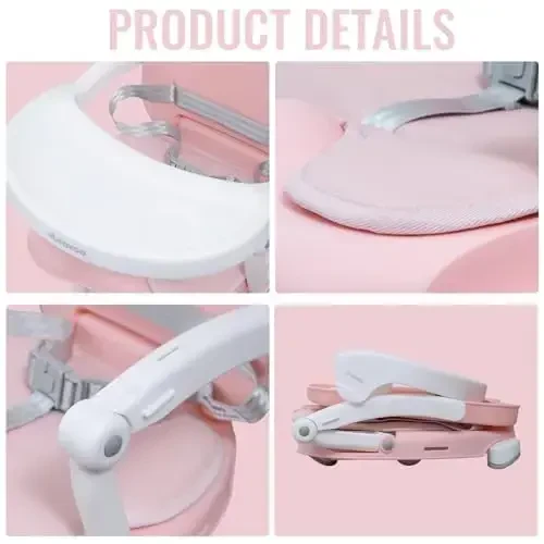 Kichkintoylar uchun ovqatlanish stoli uchun olinadigan patnis va yostiqli Baby Booster o'rindiq, 3in1 portativ o'rindiq, chaqaloqlar va kichkintoylar uchun 4 balandlikda sozlanadigan sayohat uchun yuqori stul - 6