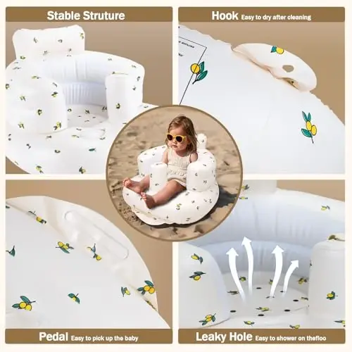 Kichkintoylar uchun puflanadigan stul, 3 oylik va undan katta bolalar uchun AirSwim Baby puflanadigan o'rindiq, o'tirish uchun yozgi puflanadigan o'rindiq, o'rnatilgan havo nasosli puflanadigan bolalar uchun pol stuli, to'q sariq - INFLATABLE (1)