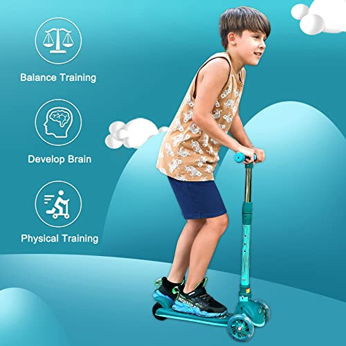 Kick Scooter for Kids, Wheel with Brake, Adjustable Height Handlebar, Foldable, Lightweight, Aged 3-10, Wide Standing Board, and Up to 110lbs - 12