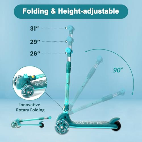 Kick Scooter for Kids, Wheel with Brake, Adjustable Height Handlebar, Foldable, Lightweight, Aged 3-10, Wide Standing Board, and Up to 110lbs - 6