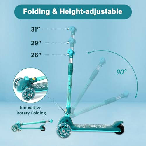 Kick Scooter for Kids, Wheel with Brake, Adjustable Height Handlebar, Foldable, Lightweight, Aged 3-10, Wide Standing Board, and Up to 110lbs - 6