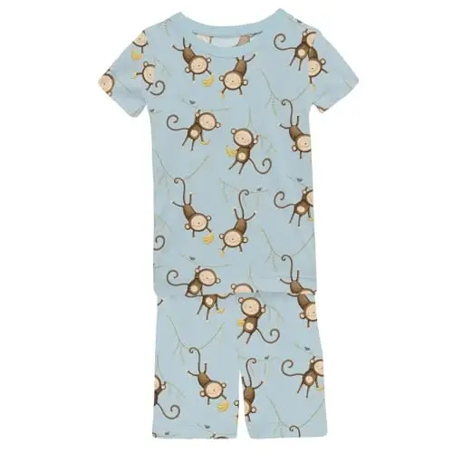 KicKee Solid Short Sleeve Pajama Set, Baby to Kid 