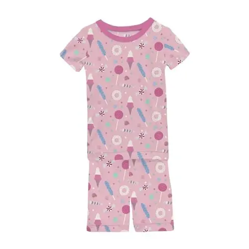 KicKee Solid Short Sleeve Pajama Set, Baby to Kid 