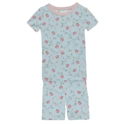 KicKee Solid Short Sleeve Pajama Set, Baby to Kid - KICKEE