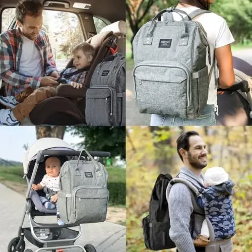 KiddyCare Baby Diaper Bag Backpack, Unisex Travel Baby Backpack Diaper Bags, Boy & Baby Girl Diaper Bags for Newborn (Stone) - 5