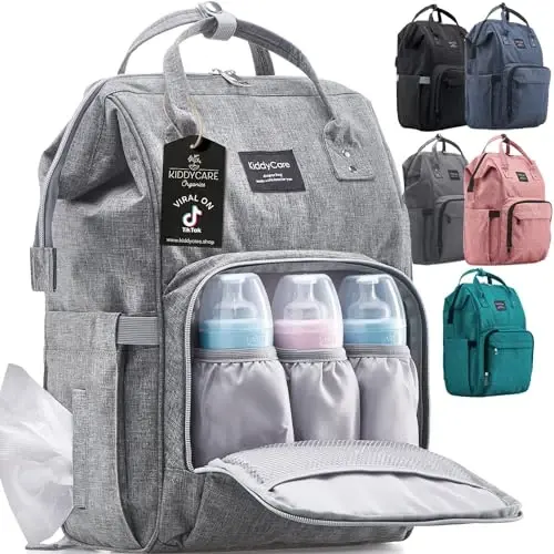 KiddyCare Diaper Bag Backpack | Baby Diaper Bags with Changing Station for Mom | Multifunction Travel Back Pack Maternity Baby Bags Waterproof Tote Bag Spacious, Unisex Stylish | Gray - KIDDYCARE
