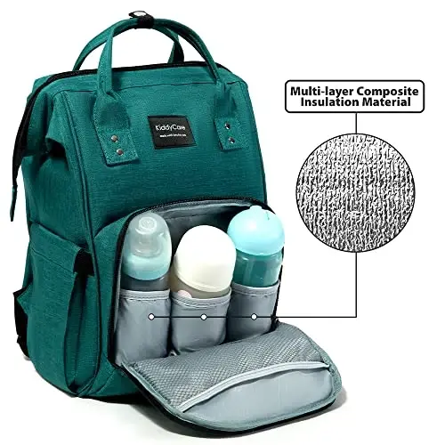 KiddyCare Diaper Backpack | Travel Backpack for Mom with Baby Diaper Bags and Changing Station Multipurpose Waterproof Tote for Maternity Baby Bags - Big, Stylish, Unisex - Green - 2