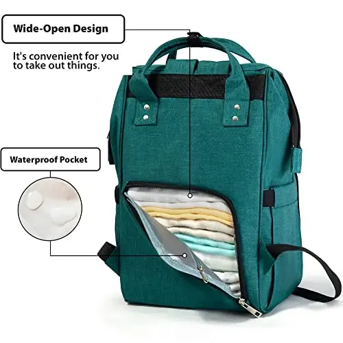KiddyCare Diaper Backpack | Travel Backpack for Mom with Baby Diaper Bags and Changing Station Multipurpose Waterproof Tote for Maternity Baby Bags - Big, Stylish, Unisex - Green - 4