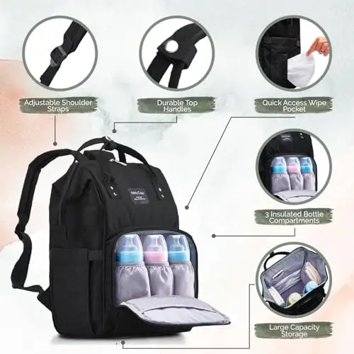 KiddyCare Baby Diaper Bag Backpack, Unisex Travel Baby Backpack Diaper Bags, Boy & Baby Girl Diaper Bags for Newborn (Stone) - 2