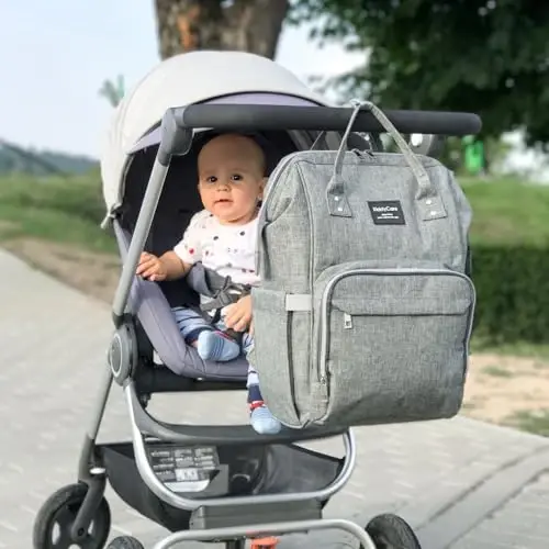 KiddyCare Baby Diaper Bag Backpack, Unisex Travel Baby Backpack Diaper Bags, Boy & Baby Girl Diaper Bags for Newborn (Stone) - 6