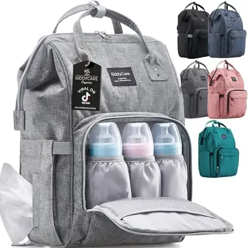 KiddyCare Diaper Bag Backpack | Baby Diaper Bags with Changing Station for Mom | Multifunction Travel Back Pack Maternity Baby Bags Waterproof Tote Bag Spacious, Unisex Stylish | Gray - 1