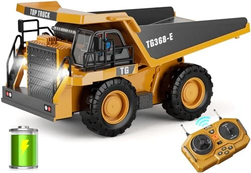 KIDMARKT RC Dump Truck Toy, 9-Channel Remote Control Toy with Metal Bed & Light, Rechargeable Battery, Kids Construction Vehicle Truck Toys for 3+ Boys, Perfect 2024 Kid Birthday Gift for Ages 3-12+ - RC