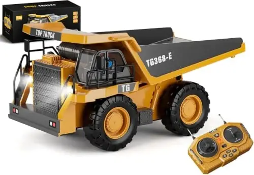 KIDMARKT RC Dump Truck Toy, 9-Channel Remote Control Toy with Metal Bed & Light, Rechargeable Battery, Kids Construction Vehicle Truck Toys for 3+ Boys, Perfect 2024 Kid Birthday Gift for Ages 3-12+ 