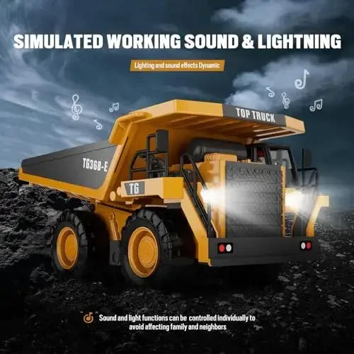 RC Dump Truck Toy for Kids | 9-Channel Metal Construction Vehicle with Working Bed, Lights & Sounds, Rechargeable Remote Control Truck for Boys Ages 3-12, Durable STEM Gift for Birthday or Christmas - RC (1)