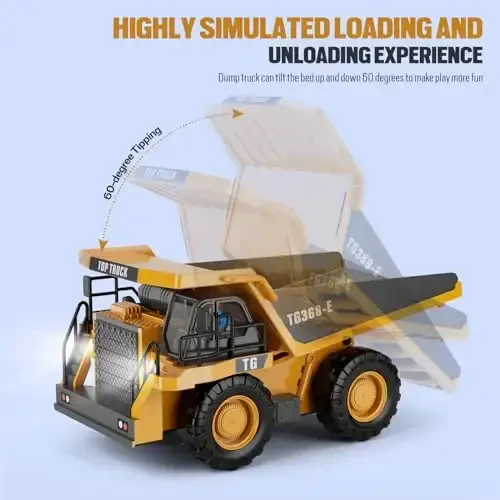 RC Dump Truck Toy for Kids | 9-Channel Metal Construction Vehicle with Working Bed, Lights & Sounds, Rechargeable Remote Control Truck for Boys Ages 3-12, Durable STEM Gift for Birthday or Christmas - 3