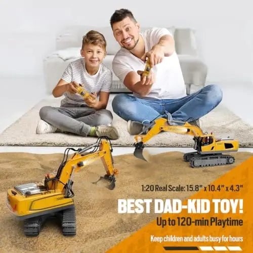 KIDMARKT Remote Control Excavator Toy for Boys, 11-Channel RC Construction Truck with Metal Parts, Lights & Dual Batteries, 120 Minutes Playtime, Rechargeable Digger Toy for Kids Ages 3-12, STEM Gift - 3