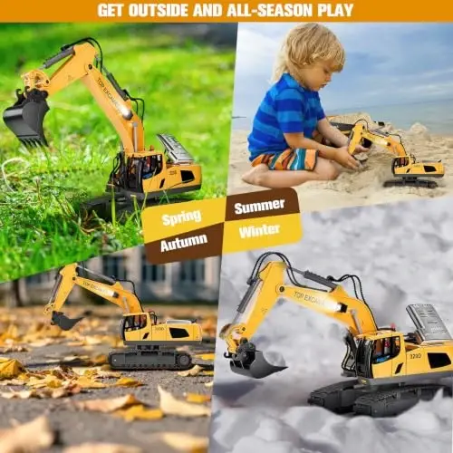 KIDMARKT Remote Control Excavator Toy for Boys, 11-Channel RC Construction Truck with Metal Parts, Lights & Dual Batteries, 120 Minutes Playtime, Rechargeable Digger Toy for Kids Ages 3-12, STEM Gift - 4