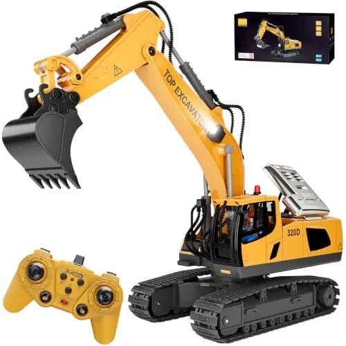 KIDMARKT Remote Control Excavator Toy for Boys, 11-Channel RC Construction Truck with Metal Parts, Lights & Dual Batteries, 120 Minutes Playtime, Rechargeable Digger Toy for Kids Ages 3-12, STEM Gift - KIDMARKT
