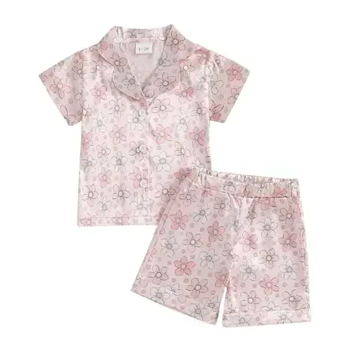 Kids Baby Girl Boy Satin Pajamas Set Short sleeve Button Down Shirt And Shorts Pjs Summer Sleepwear Nightwear - 1