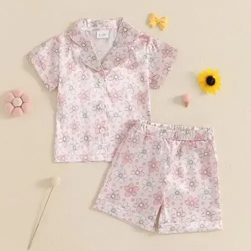 Kids Baby Girl Boy Satin Pajamas Set Short sleeve Button Down Shirt And Shorts Pjs Summer Sleepwear Nightwear - 2