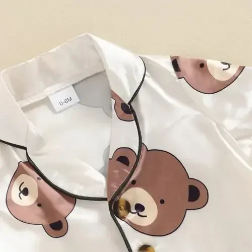 Kids Baby Girl Boy Satin Pajamas Set Short sleeve Button Down Shirt And Shorts Pjs Summer Sleepwear Nightwear - 4
