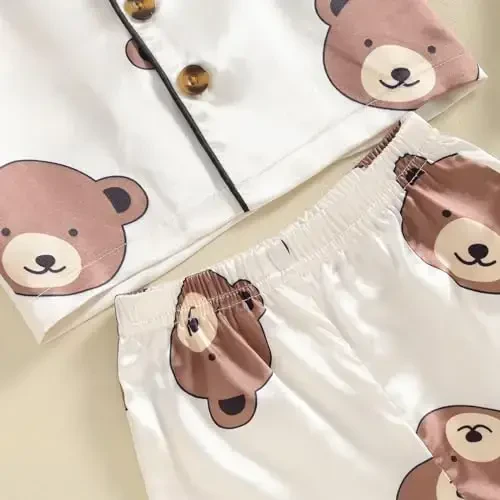 Kids Baby Girl Boy Satin Pajamas Set Short sleeve Button Down Shirt And Shorts Pjs Summer Sleepwear Nightwear - 6