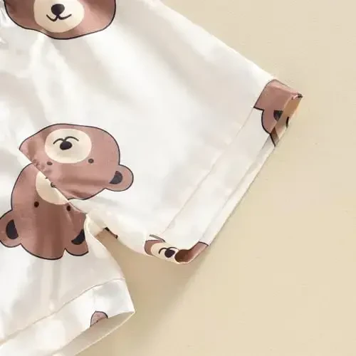 Kids Baby Girl Boy Satin Pajamas Set Short sleeve Button Down Shirt And Shorts Pjs Summer Sleepwear Nightwear - 7