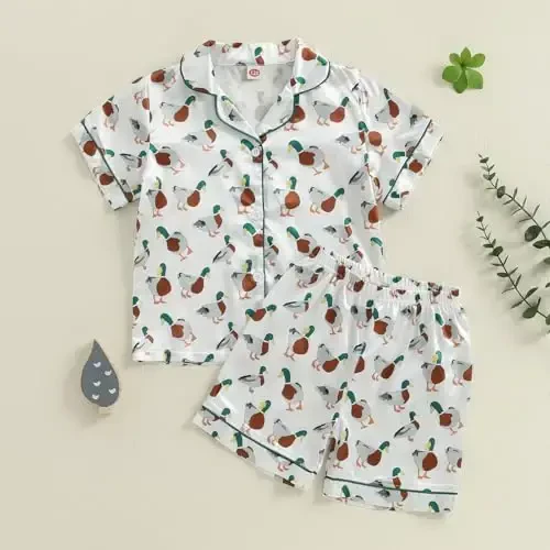 Kids Baby Girl Boy Satin Pajamas Set Short sleeve Button Down Shirt And Shorts Pjs Summer Sleepwear Nightwear - KIDS (1)